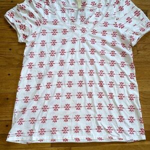 Matilda Jane White V-Neck Tee with Red Floral Embroidery